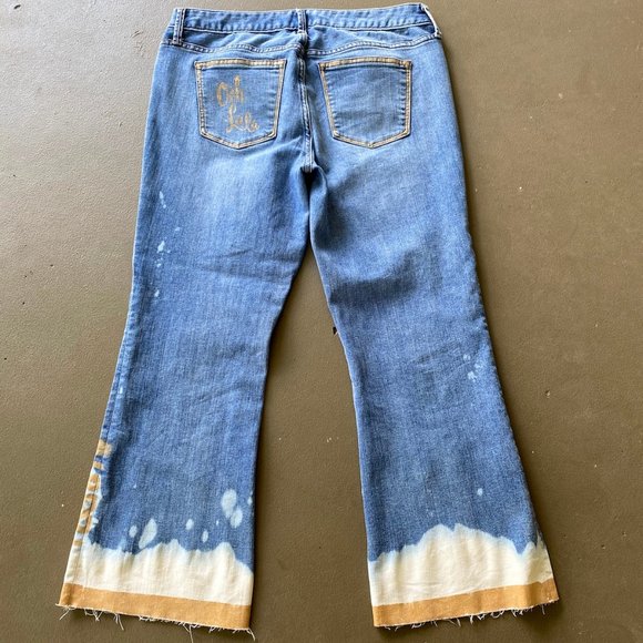 Bohemian Upcycled Artisan Jeans Handpainted Aztec Distressed Denim - Picture 10 of 17